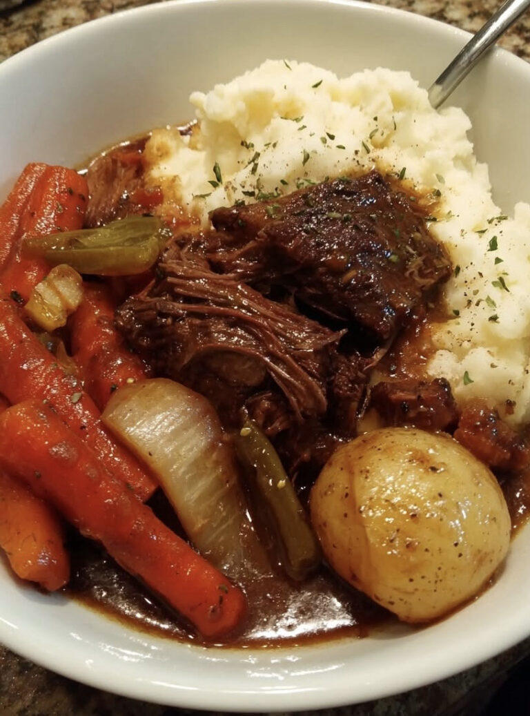Pot Roast with Vegetables and Mashed Potatoes Classic Comfort Food Dinner